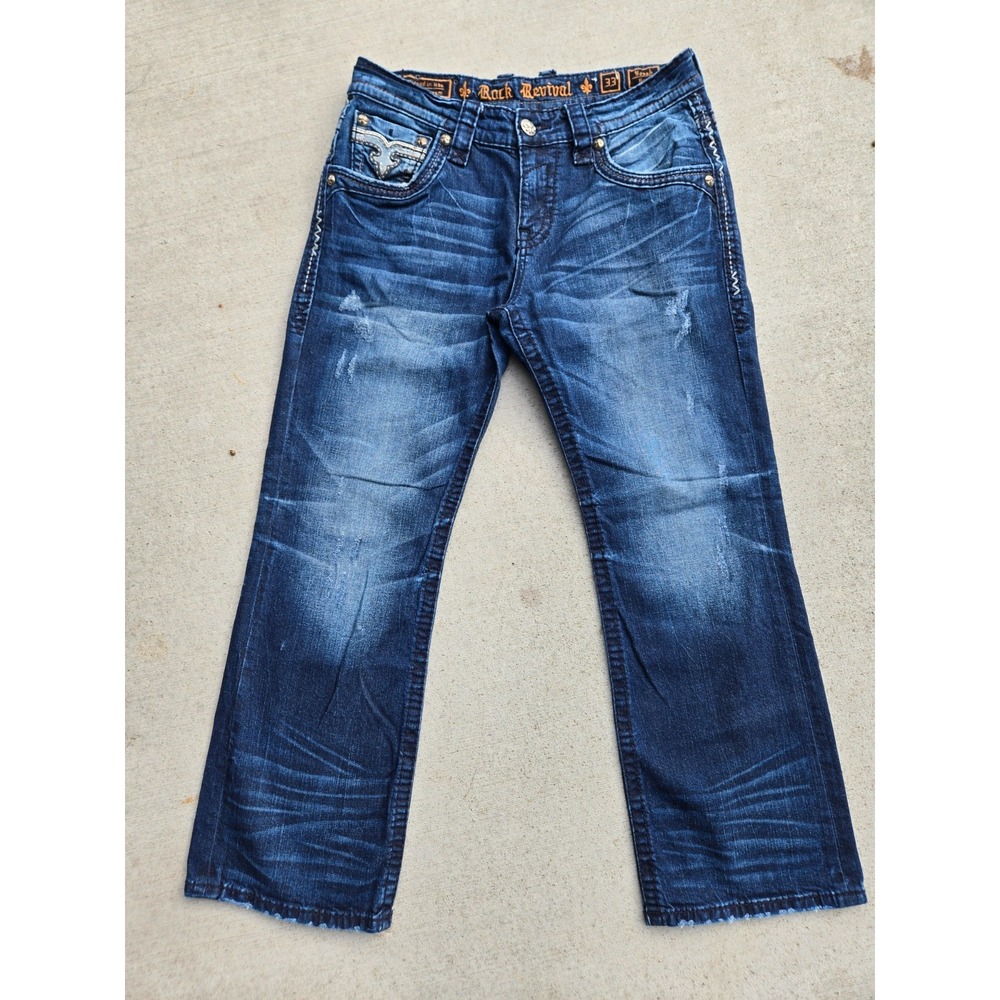 Vintage Y2K Rock Revival Jeans Yonah Denim Boot Cut 33(35x30)  Men's